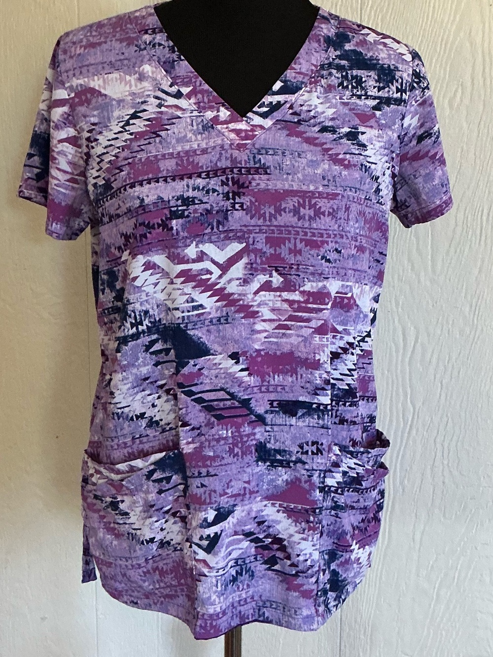 Butter Purple Patterned V-Neck Short Sleeve Top